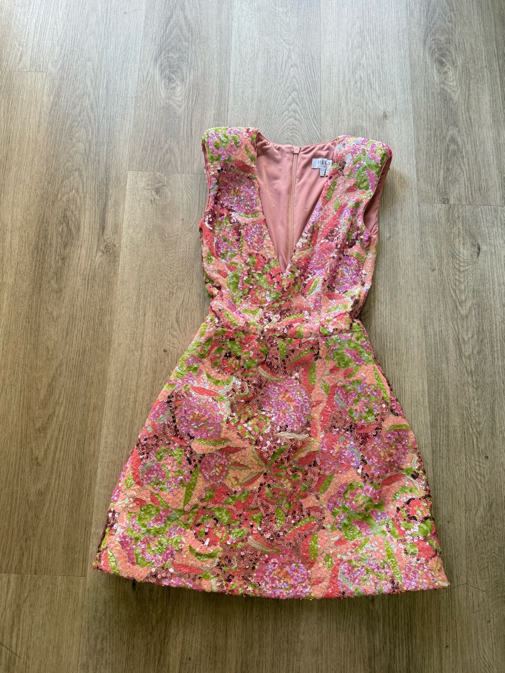 helsi pink & green all over sequin floral cocktail mini party dress size XS NEW